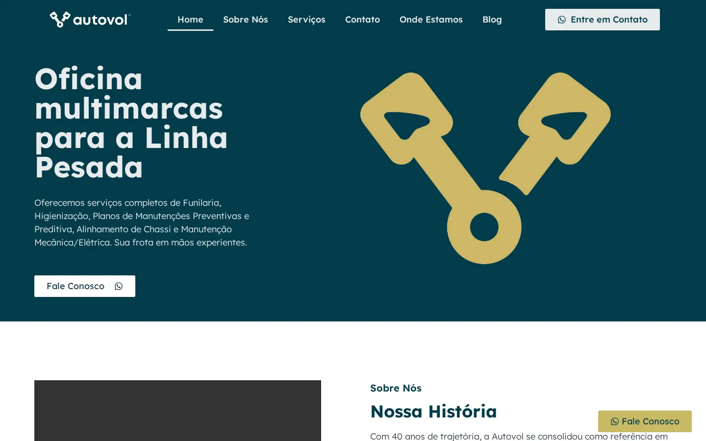 Home do site da Autovol, oficina de caminhões
