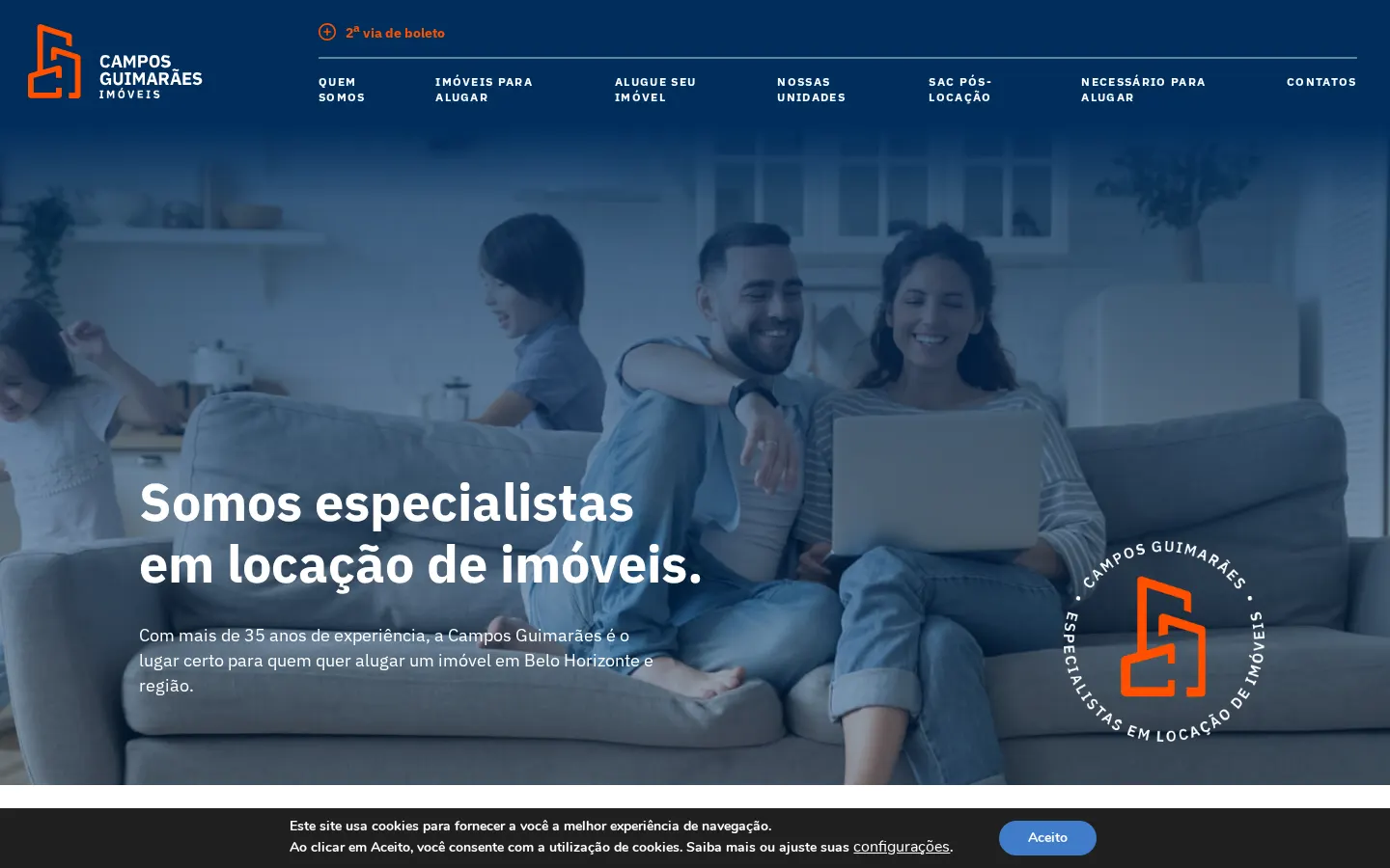 Home do site da Campos Guimarães Imóveis, em Belo Horizonte