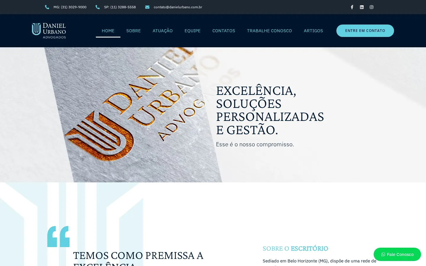 Home do site do escritório Daniel Urbano Advogados