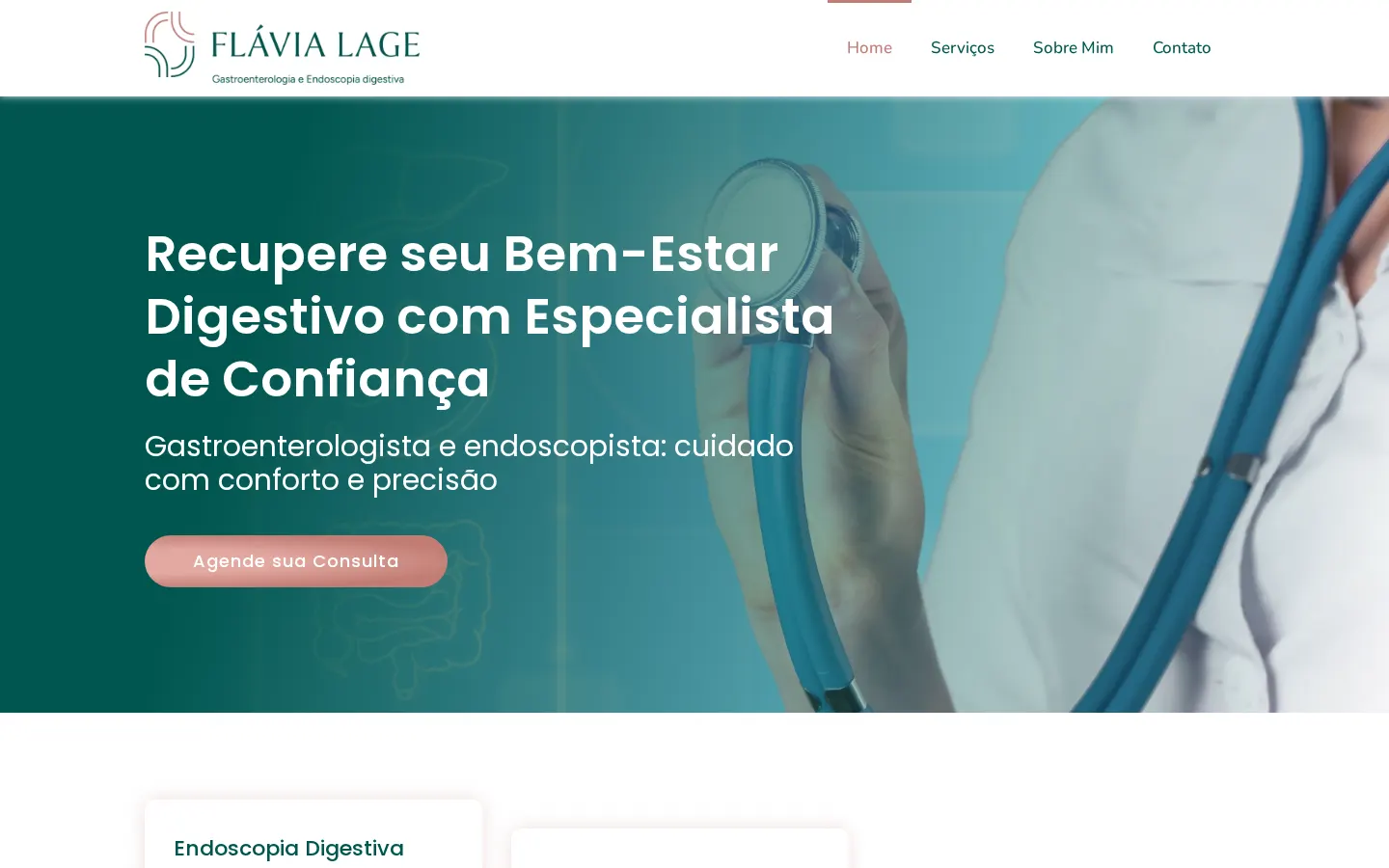 Home do site da Dra. Flávia Lage, gastroenterologista e endoscopista