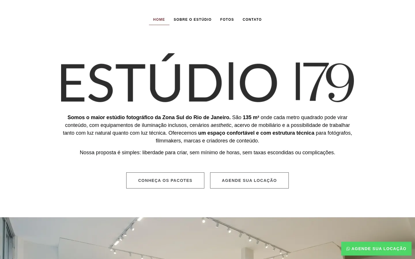 Home do site do Estúdio 179, estúdio de fotografia no Rio de Janeiro