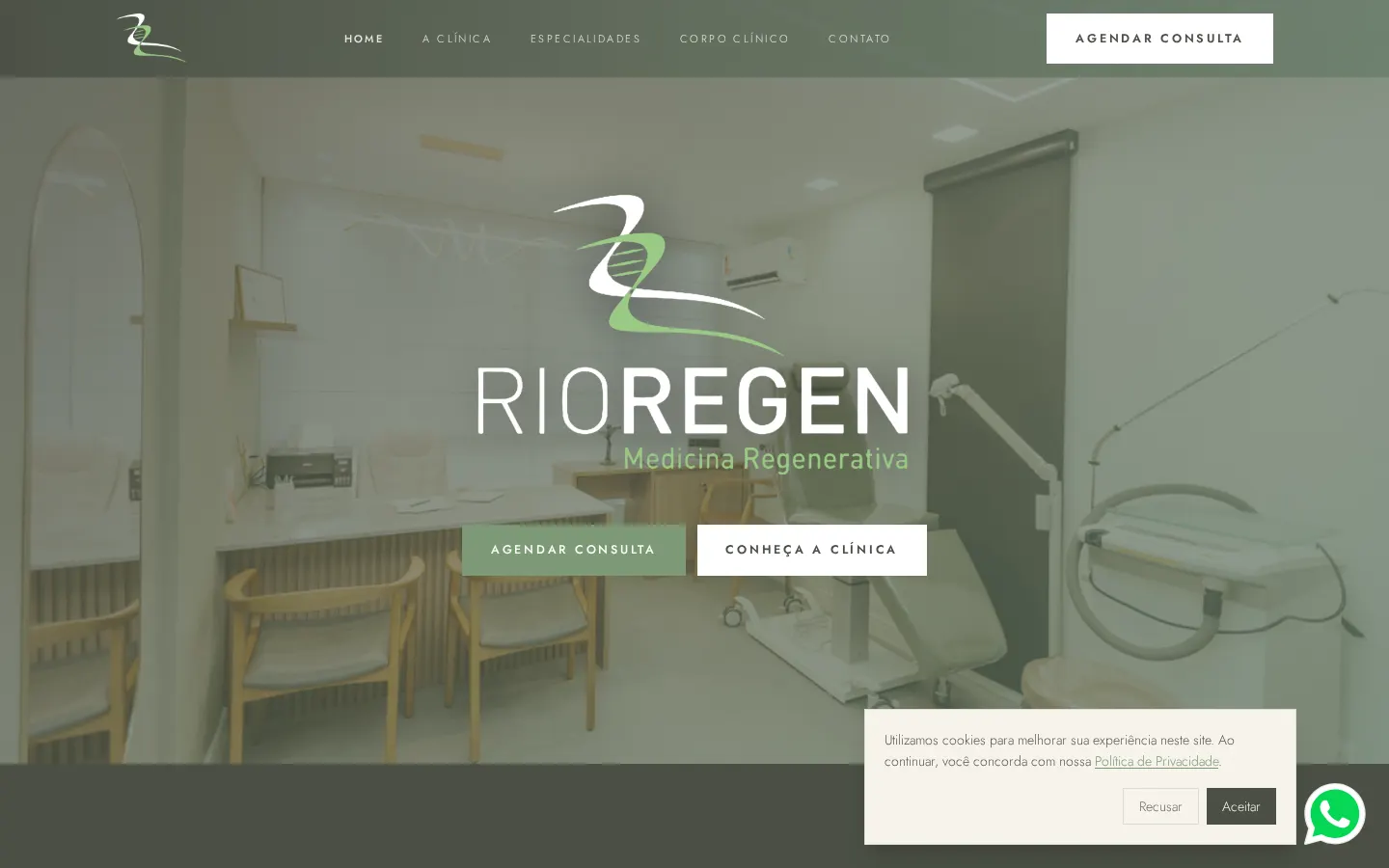 Home do site da clínica Rioregen, de medicina regenerativa no Rio de Janeiro